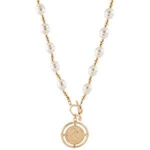 Baroque Pearl Station Coin Pendant Necklace